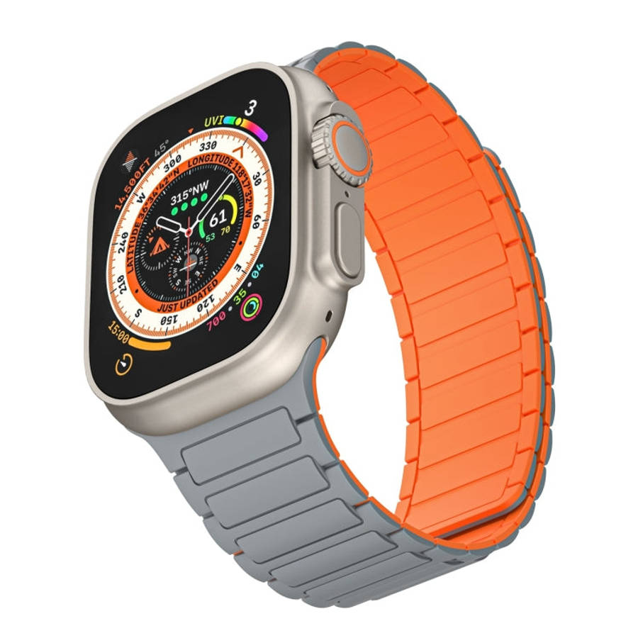For Apple Watch Series 3 42mm Magnetic Loop Silicone Watch Band(Grey Orange)