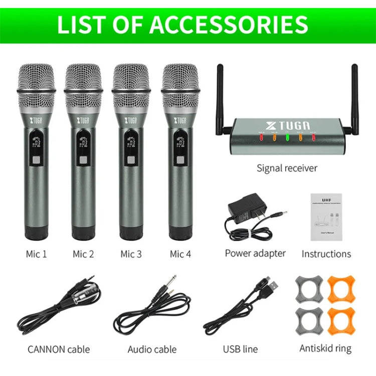 XTUGA U-F4600 Professional 4-Channel UHF Wireless Microphone System with 4 Handheld Microphone(UK...