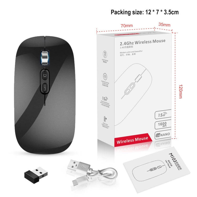 HXSJ M103 1600DPI UV 2.4GHz Wireless Rechargeable Mouse(Black)