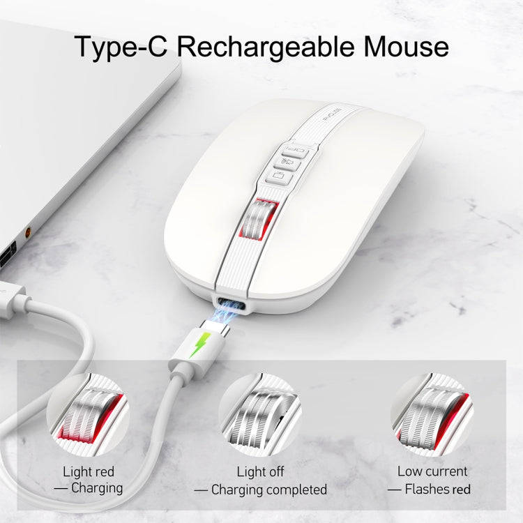 HXSJ M113 2400DPI Dual Mode 2.4GHz + Bluetooth 5.1 Wireless Mouse(Pearl White)