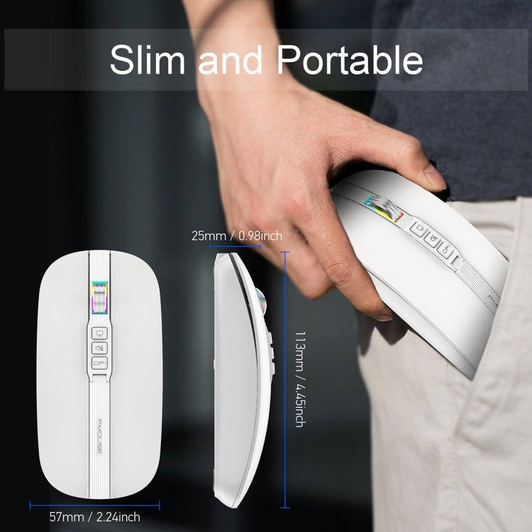 HXSJ M113 2400DPI Dual Mode 2.4GHz + Bluetooth 5.1 Wireless Mouse(Pearl White)