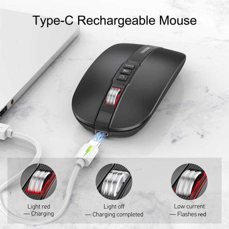 HXSJ M113 2400DPI Dual Mode 2.4GHz + Bluetooth 5.1 Wireless Mouse(Matte Black)
