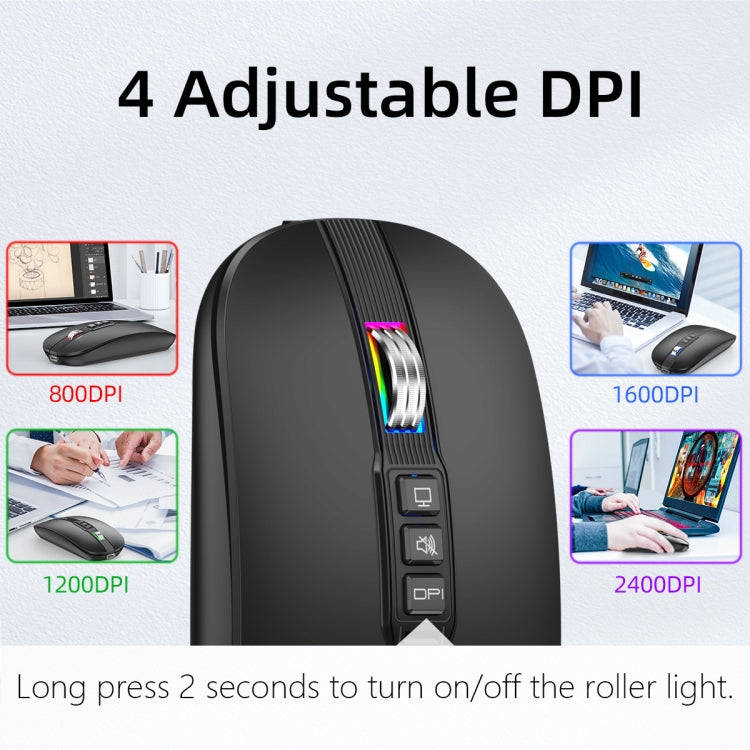 HXSJ M113 2400DPI Dual Mode 2.4GHz + Bluetooth 5.1 Wireless Mouse(Matte Black)