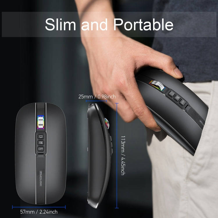 HXSJ M113 2400DPI Dual Mode 2.4GHz + Bluetooth 5.1 Wireless Mouse(Matte Black)