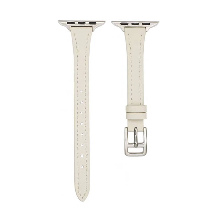 For Apple Watch Series 4 40mm T-shaped Slim Genuine Leather Watch Band(White)