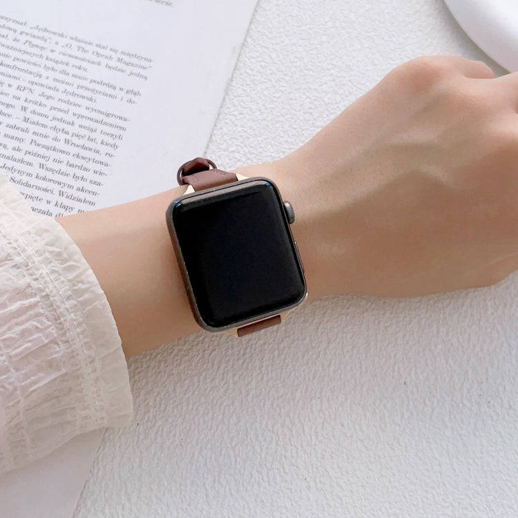 For Apple Watch SE 40mm T-shaped Slim Genuine Leather Watch Band(White)