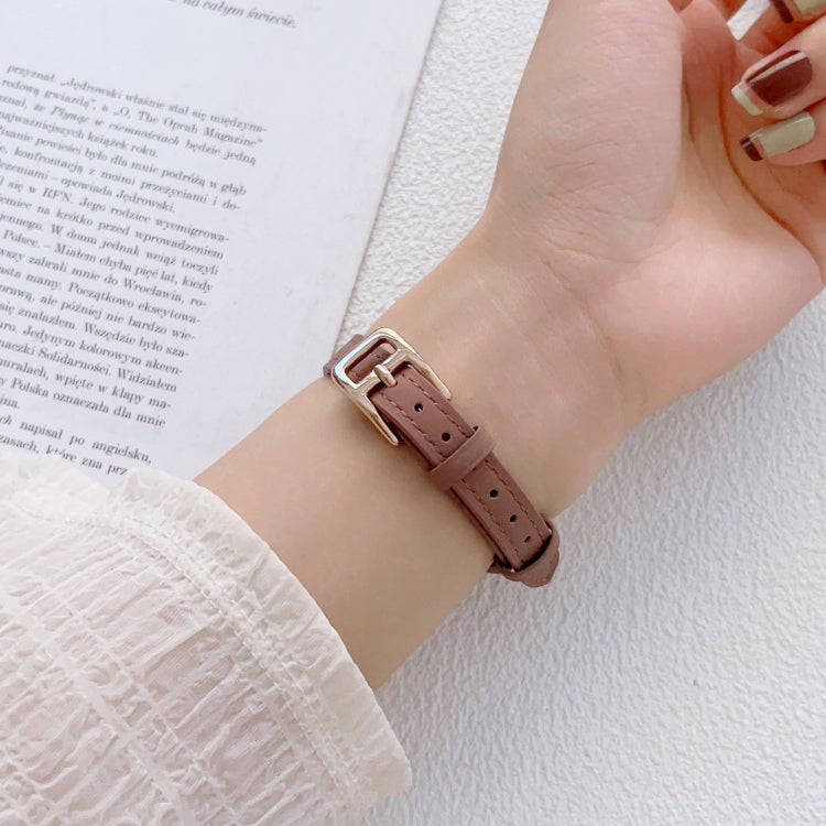 For Apple Watch SE 40mm T-shaped Slim Genuine Leather Watch Band(White)