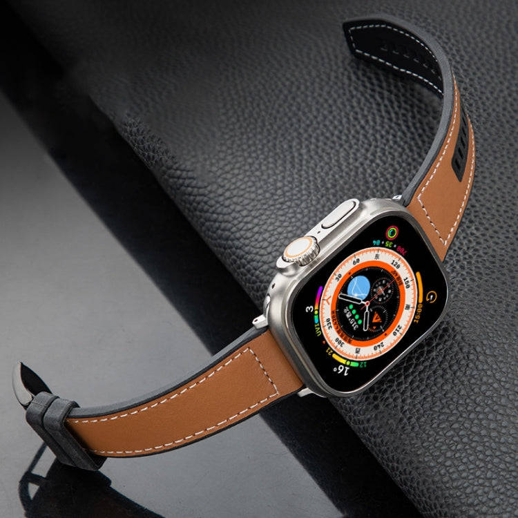 For Apple Watch Series 8 45mm Hybrid Leather Silicone Watch Band(Brown)
