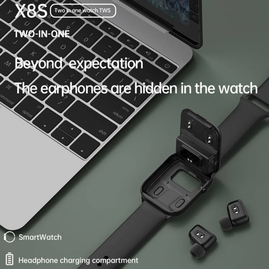 X8S 1.8 inch Screen 2 in 1 TWS Earphone Smart Watch, Support Bluetooth Call / Heart Rate / Blood ...