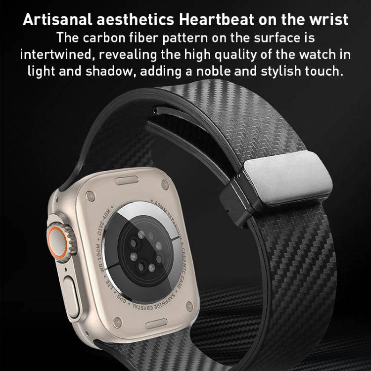 For Apple Watch 8 45mm Carbon Fiber Pattern Magnetic Buckle Silicone Watch Band(Purple)
