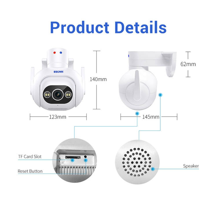 ESCAM PT304 HD 4MP Humanoid Detection Tracking WiFi Connection Sound Alarm Intelligent Night Visi...