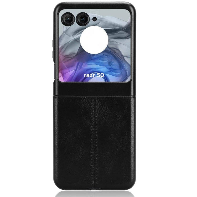 For Motorola Razr 50 Cow Pattern Sewing Back Cover Phone Case(Black)