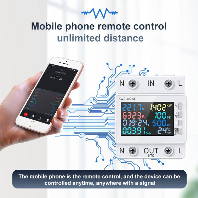 KWS-302WF 170-270V Multifunctional AC Digital Display Rail Voltage and Current Monitoring Meter