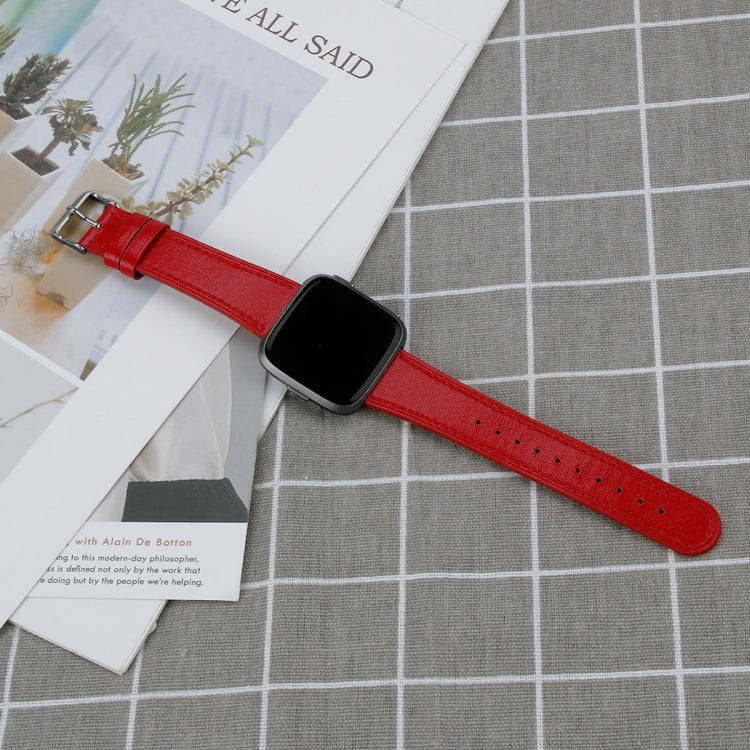 For Fitbit Versa 2 / Fitbit Versa / Fitbit Versa Lite Leather Watch Band with Round Tail Buckle(Red)