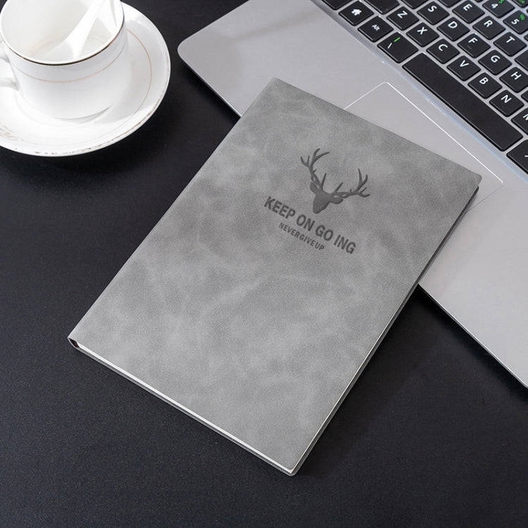 A5 Business Leather Notebook Conference Office Notepad Student Notebook 200 Pages x 1(Grey)