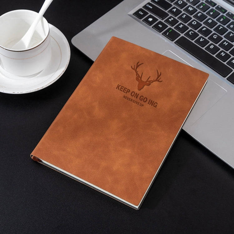 A5 Business Leather Notebook Conference Office Notepad Student Notebook 200 Pages x 1(Brown)