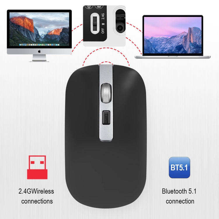 HXSJ M50 2.4GHZ 800,1200,1600dpi Three Gear Adjustment Dual-mode Wireless Mouse USB + Bluetooth 5...