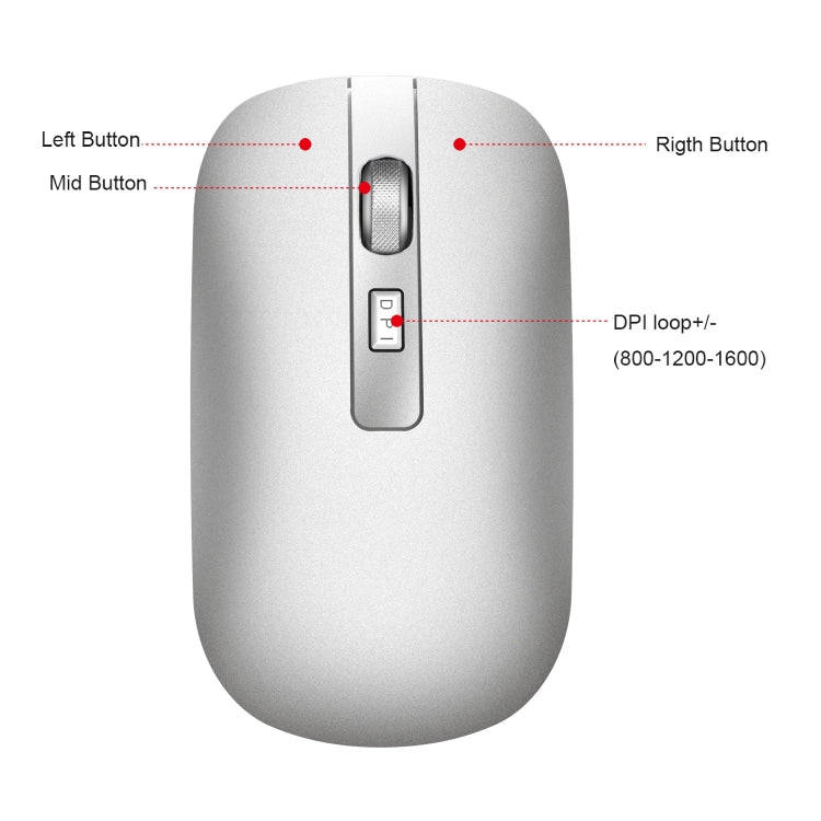 HXSJ M50 2.4GHZ 800,1200,1600dpi Three Gear Adjustment Dual-mode Wireless Mouse USB + Bluetooth 5...