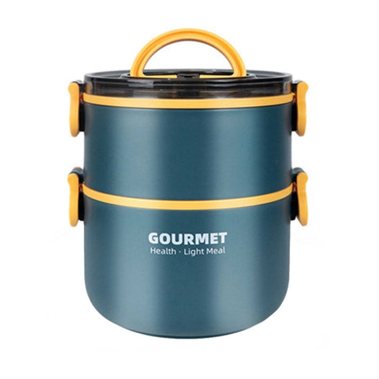 Dual-Layer 1600ml 304 Stainless Steel Insulated Bowl Student Plastic Shell Lunch Box(Blue)
