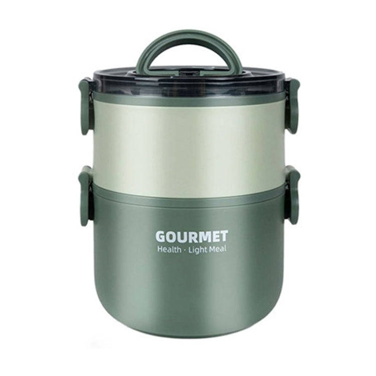 Dual-Layer 1600ml 304 Stainless Steel Insulated Bowl Student Plastic Shell Lunch Box(Green)