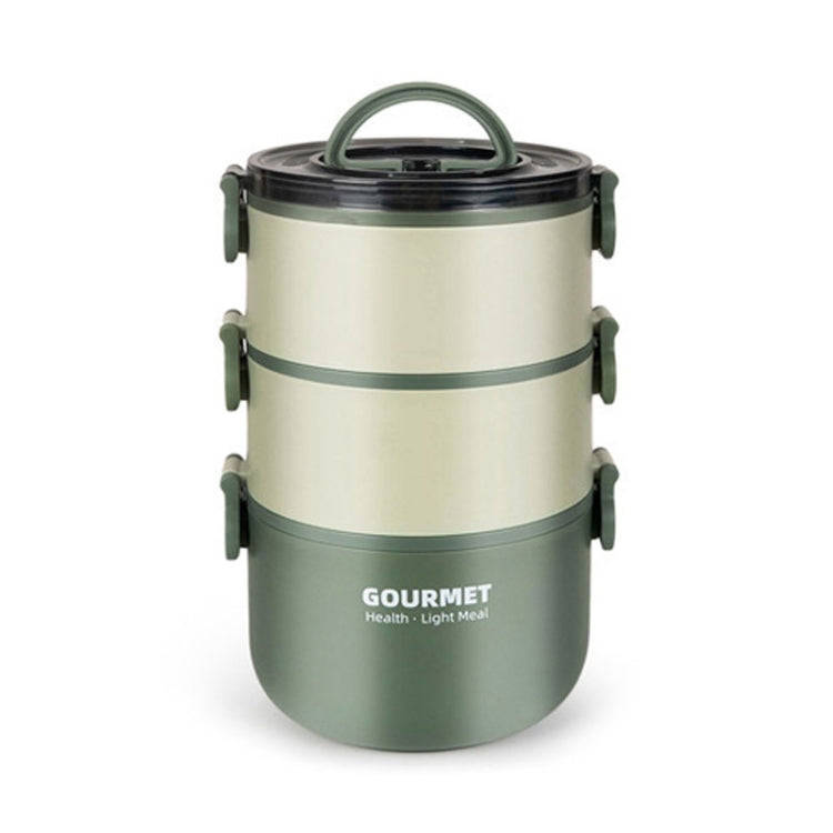 Tri-Layer 2200ml 304 Stainless Steel Insulated Bowl Student Plastic Shell Lunch Box(Green)