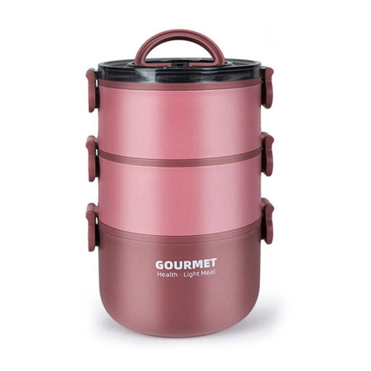 Tri-Layer 2200ml 304 Stainless Steel Insulated Bowl Student Plastic Shell Lunch Box(Red)
