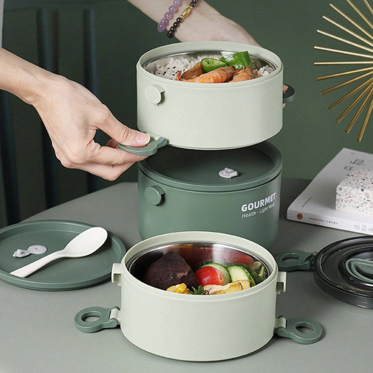 Dual-Layer 1600ml 304 Stainless Steel Insulated Bowl Student Plastic Shell Lunch Box(Green)