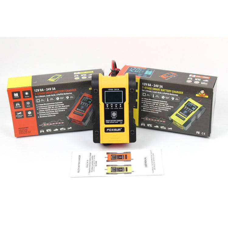 FOXSUR 12V-24V Car Motorcycle Repair Battery Charger AGM Charger Color:Yellow(EU Plug)