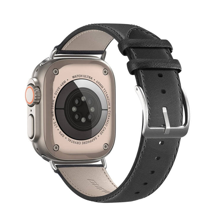 For Apple Watch SE 44mm DUX DUCIS YS Series Genuine Leather Watch Band(Black)
