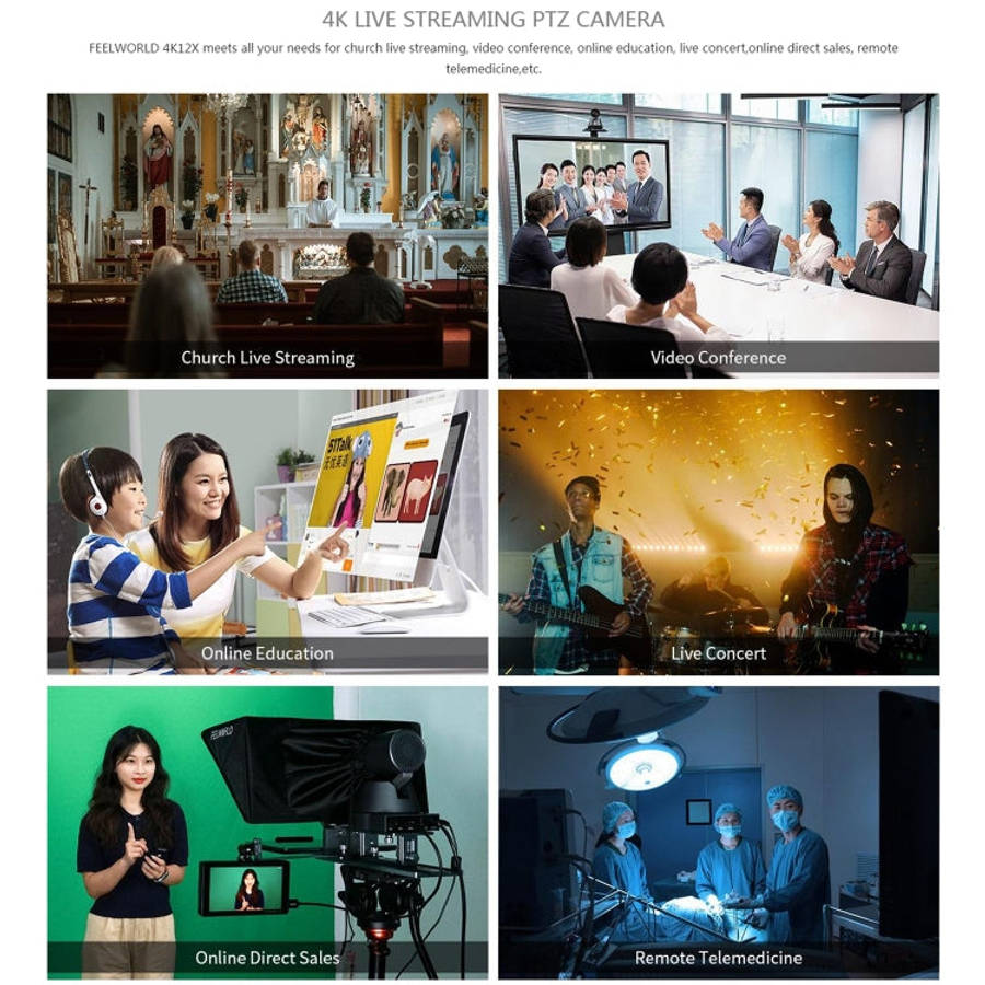 FEELWORLD 4K12X 4K PTZ Camera 12X Optical Zoom AI Tracking HDMI USB IP Remote Control(EU Plug)