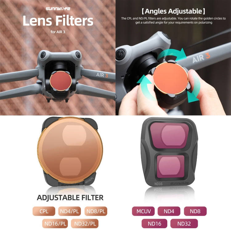 For DJI Air 3 Sunnylife Camera Lens Filter, Filter:6 in 1 MCUV CPL ND4 ND8 ND16 ND32