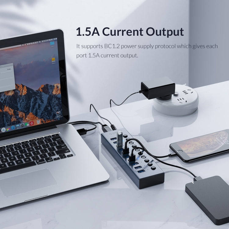 ORICO BT2U3-7AB-GY-BP 7 Ports USB 3.0 HUB with Individual Switches(US Plug)
