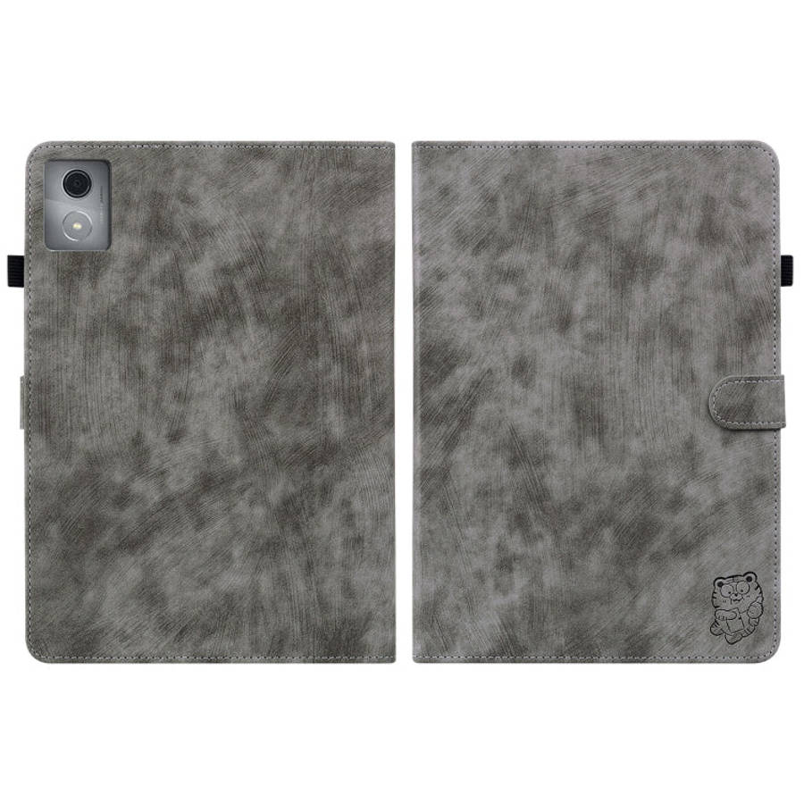 For Lenovo Tab K11 Plus Tiger Pattern Flip Leather Tablet Case(Grey)