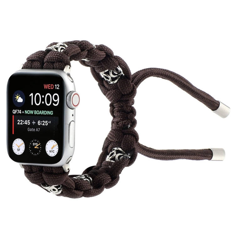 For Apple Watch Series 8 41mm Silk Silver Beads Braided Watch Band(Coffee)