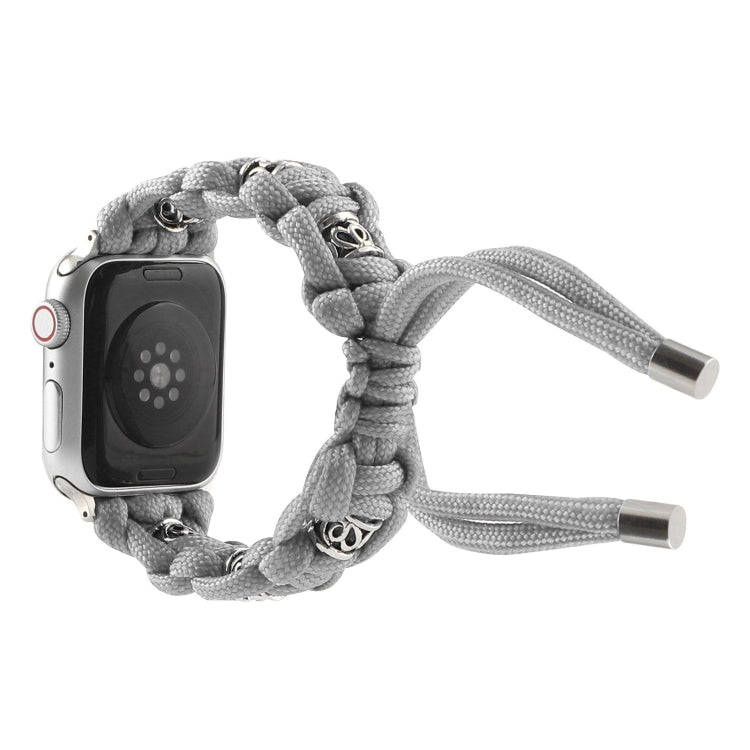 For Apple Watch Series 2 38mm Silk Silver Beads Braided Watch Band(Grey)