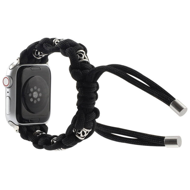 For Apple Watch 42mm Silk Silver Beads Braided Watch Band(Black)