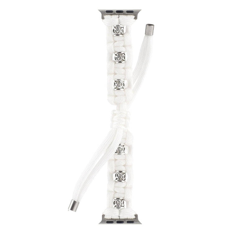For Apple Watch 42mm Silk Silver Beads Braided Watch Band(White)