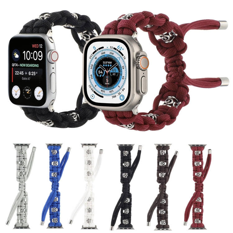 For Apple Watch Series 4 40mm Silk Silver Beads Braided Watch Band(Wine Red)