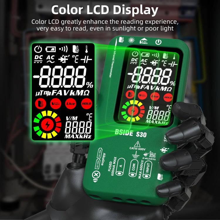 BSIDE S30 Smart Color Screen Infrared Temperature Measurement Multimeter(Green)