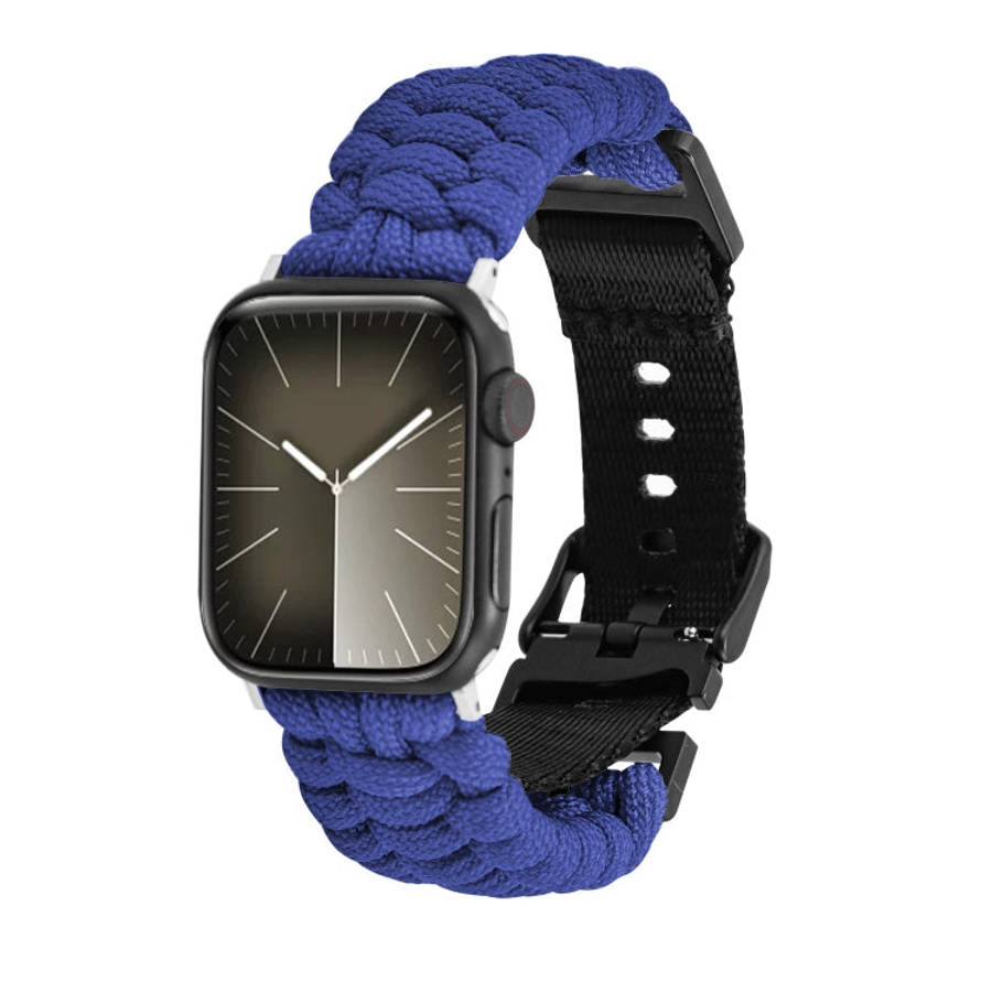 For Apple Watch Series 7 45mm Paracord Plain Braided Webbing Buckle Watch Band(Blue)