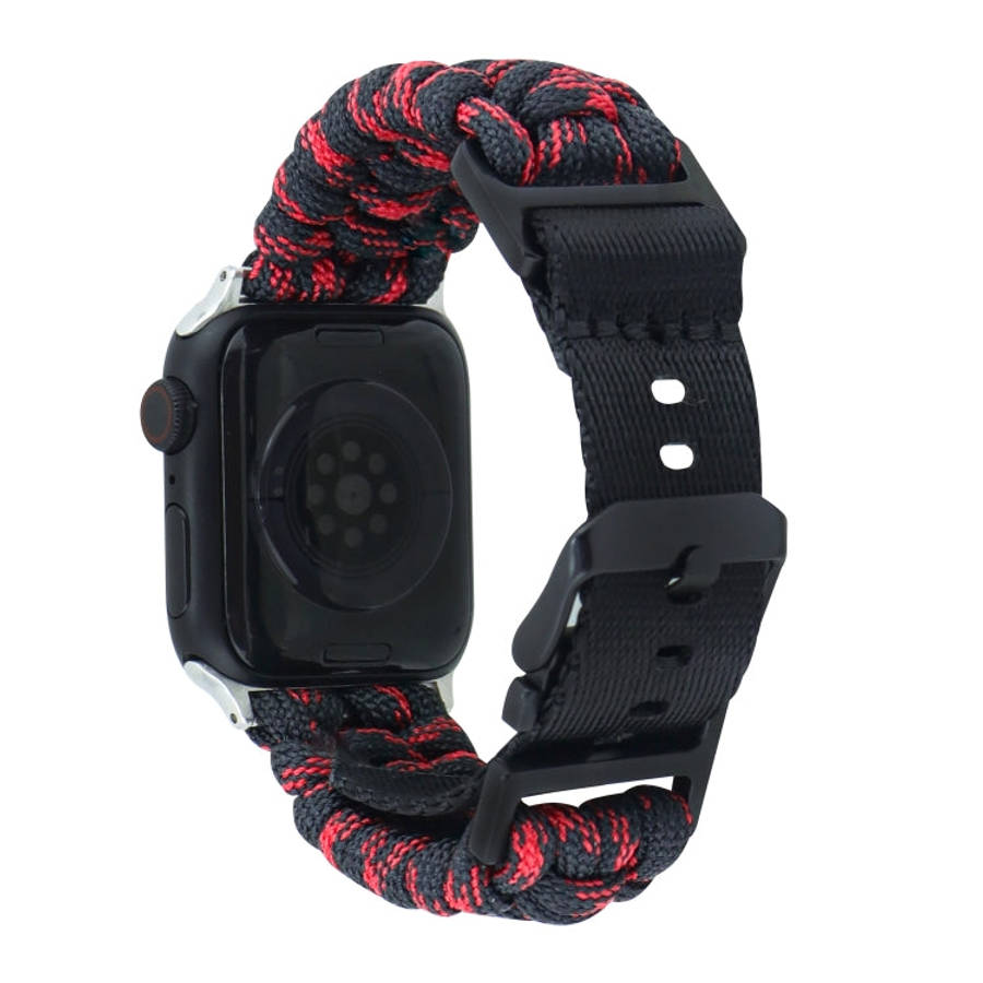 For Apple Watch Series 7 45mm Paracord Plain Braided Webbing Buckle Watch Band(Black Red)