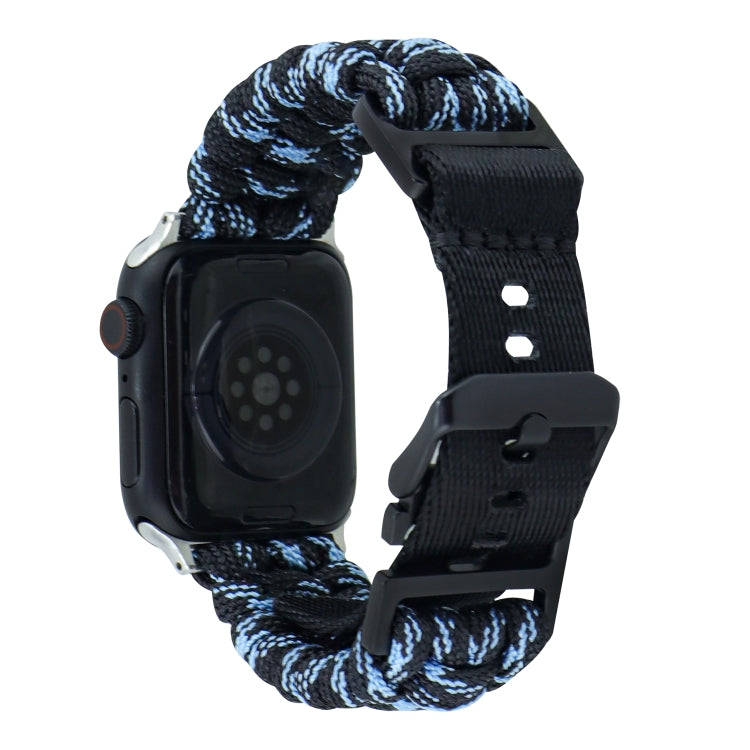 For Apple Watch Series 5 44mm Paracord Plain Braided Webbing Buckle Watch Band(Black Blue)