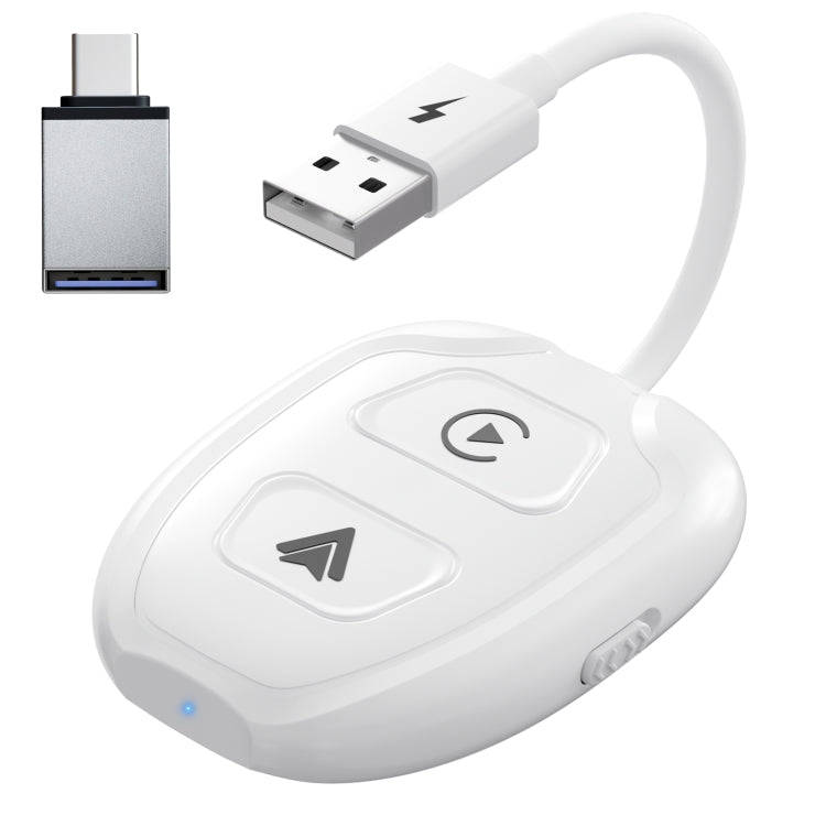 THT-020-9-1 USB + USB-C / Type-C Wired to Wireless Carplay / Android Auto Adapter(White)