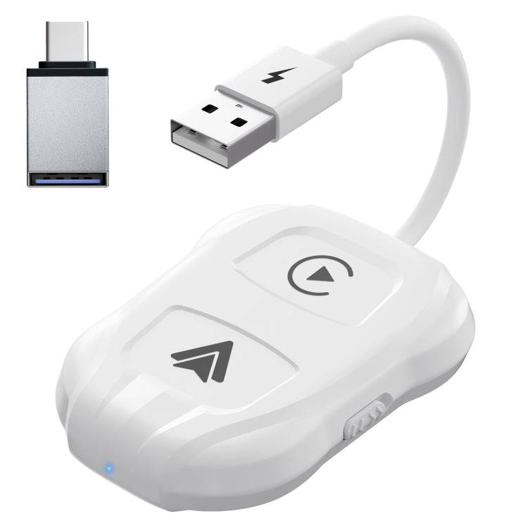 THT-020-9 USB + USB-C / Type-C Wired to Wireless Carplay / Android Auto Adapter(White)
