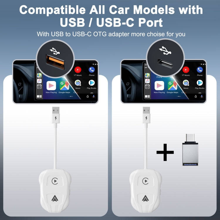 THT-020-9 USB + USB-C / Type-C Wired to Wireless Carplay / Android Auto Adapter(White)