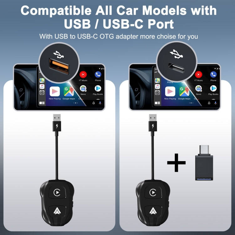 THT-020-9 USB + USB-C / Type-C Wired to Wireless Carplay / Android Auto Adapter(Black)