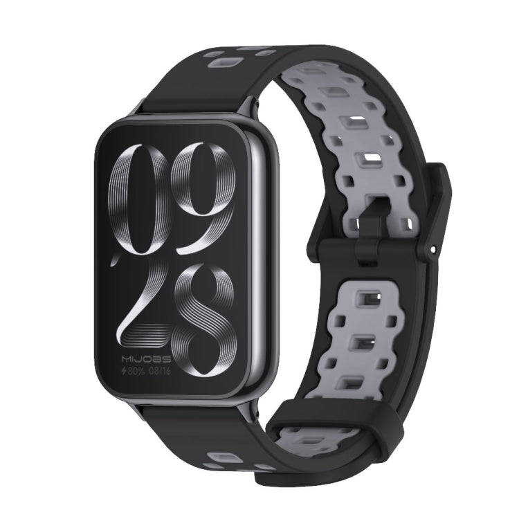 For Xiaomi Smart Band 9 Pro / 8 Pro Mijobs Square Hole Breathable Silicone Watch Band(Black Grey)