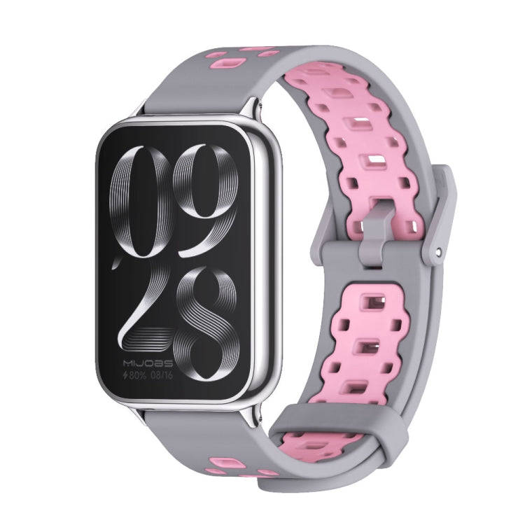 For Xiaomi Smart Band 9 Pro / 8 Pro Mijobs Square Hole Breathable Silicone Watch Band(Grey Pink)