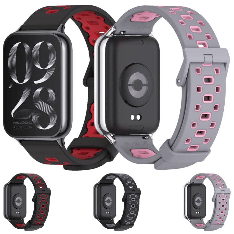 For Xiaomi Smart Band 9 Pro / 8 Pro Mijobs Square Hole Breathable Silicone Watch Band(Grey Pink)