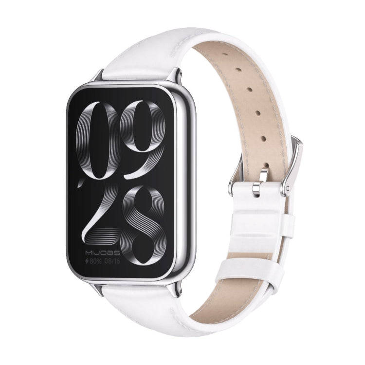 For Xiaomi Smart Band 9 Pro / 8 Pro Mijobs Genuine Leather Slim Watch Band(White Silver)